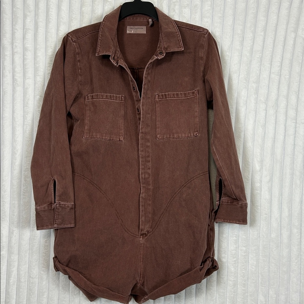 One Teaspoon Prophecy denim long sleeve, Romper in a Dusty maroon wash sz XL